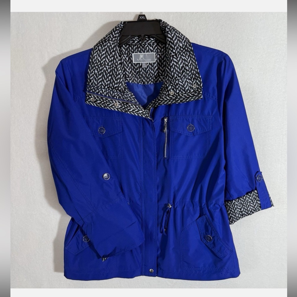 Blue Lightweight Raincoat Windbreaker with Hood Sz XL        JM Collection